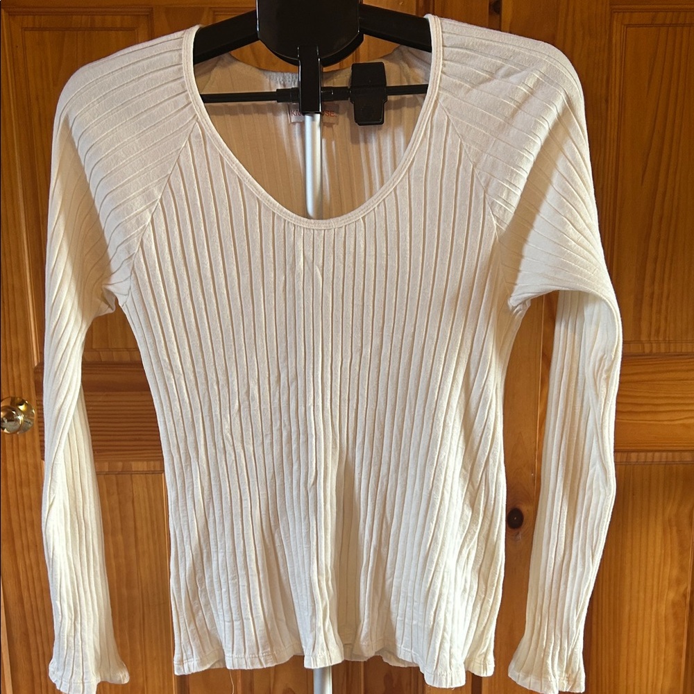 Knox Rose Cream Ribbed Long Sleeve Top